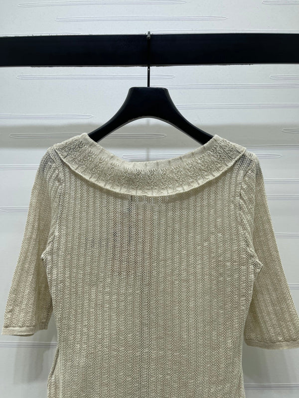 Cardigan court col chemise Miu Miu 26 en coton beige 221702