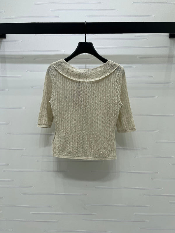 Cardigan court col chemise Miu Miu 26 en coton beige 221702