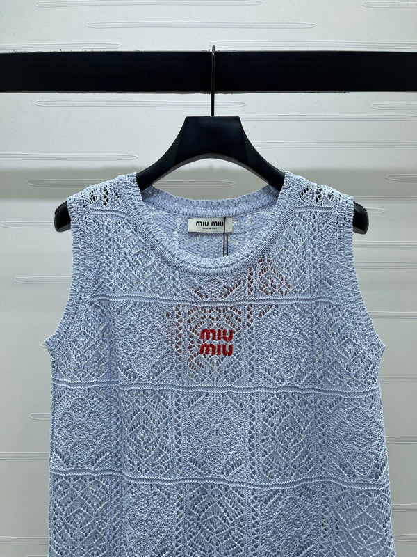Miu Miu 26 Pattern Vest Blue in Wool 221698