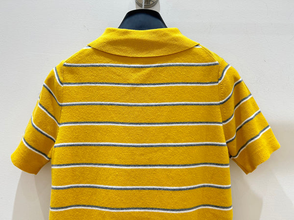 T-shirt en coton tricoté rayé jaune à manches courtes Miu Miu 221234