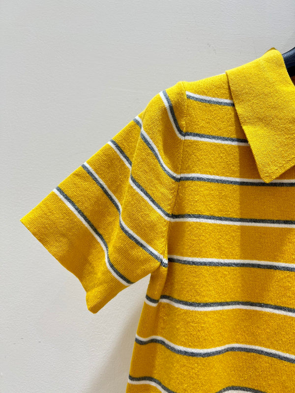 T-shirt en coton tricoté rayé jaune à manches courtes Miu Miu 221234