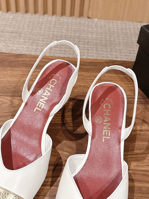 Chanel 26 Square Toe Slingback White Gold in Lambskin 692570