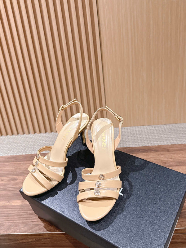 CC 26SS Strappy High-Heeled 85 Sandals Light Beige in Cowhide 692563
