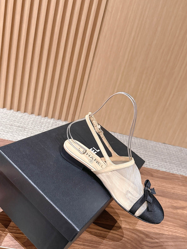 CC 26SS Slingback with Bow Light Beige Black in Mesh 692552