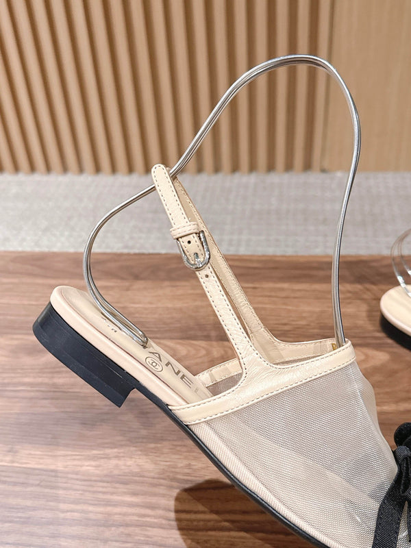 CC 26SS Slingback with Bow Light Beige Black in Mesh 692552