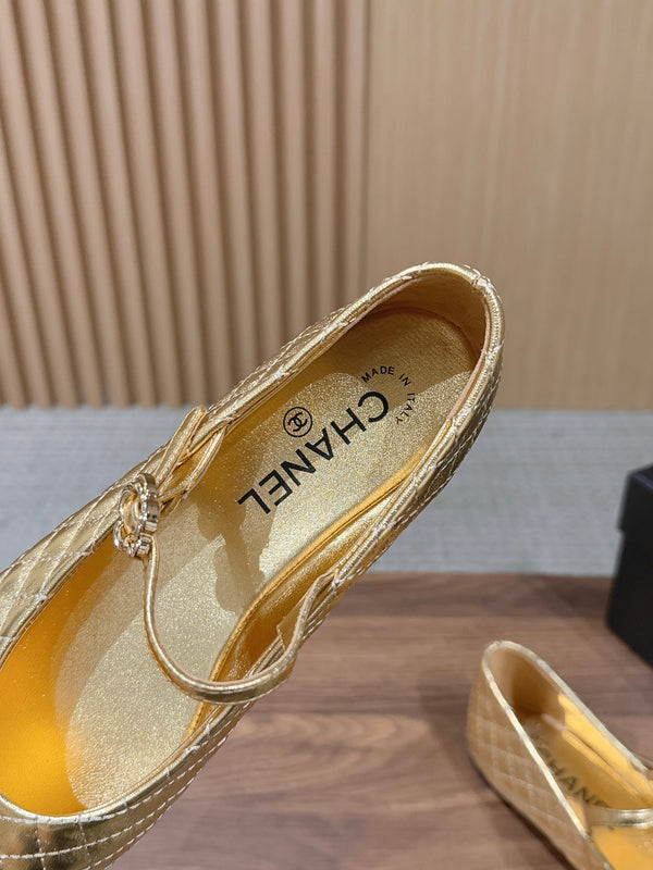 CC 26SS Quilted Mary Jane Gold in Calfskin 692536