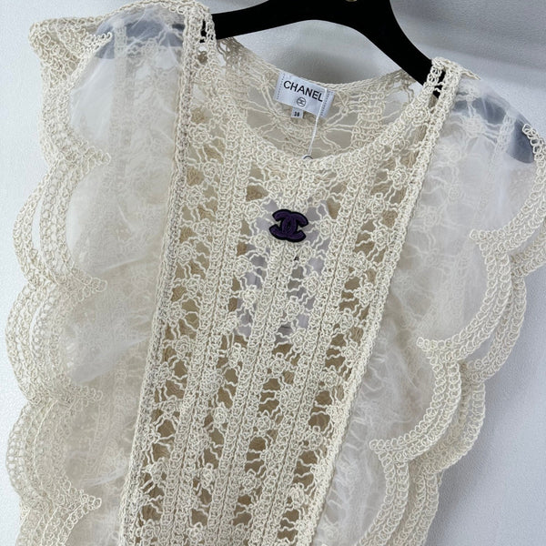 Gilet en dentelle au crochet Chanel ivoire en laine 362357