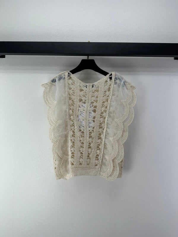 Gilet en dentelle au crochet Chanel ivoire en laine 362357