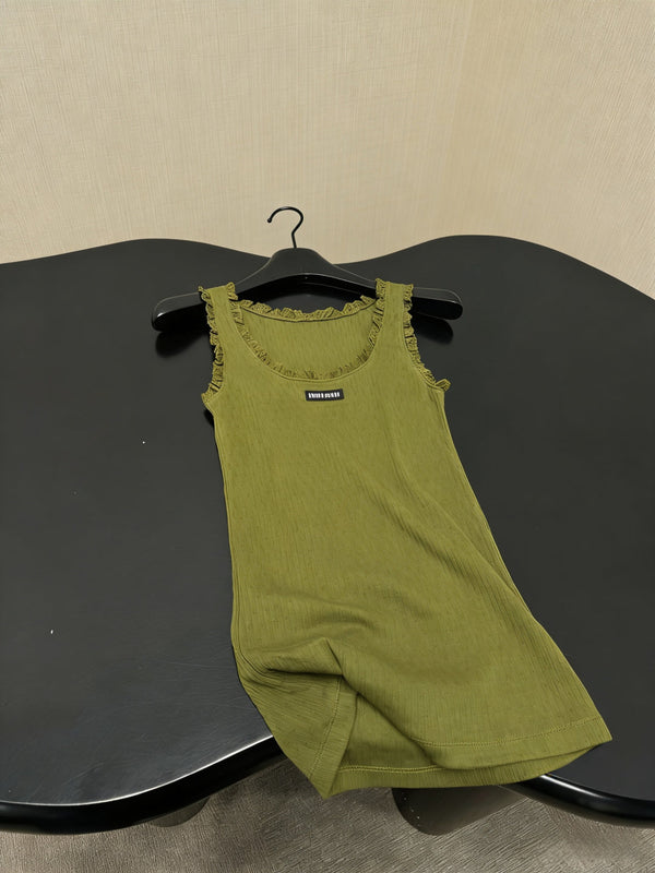 Miu Miu Gilet en maille vert olive orné de dentelle en coton 219026