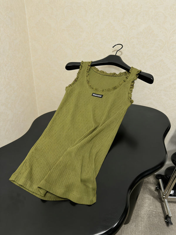 Miu Miu Gilet en maille vert olive orné de dentelle en coton 219026