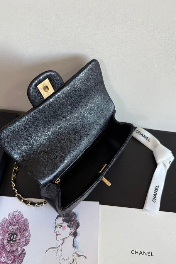 Chanel Mini Flap Handle 19.5cm Black in Caviar leather 284669