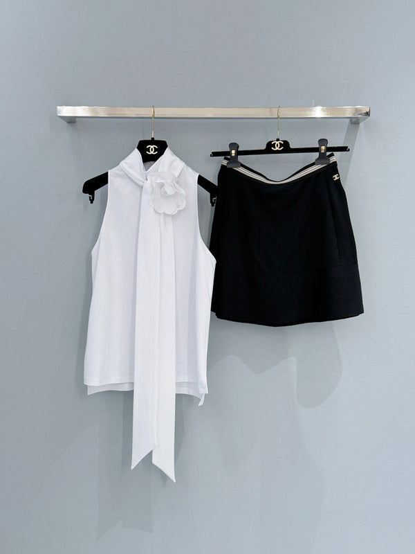 Chanel Floral Ribbon Sleeveless Top White in Cotton 221040