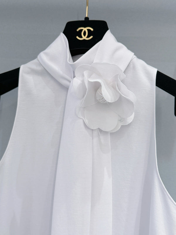 Chanel Floral Ribbon Sleeveless Top White in Cotton 221040
