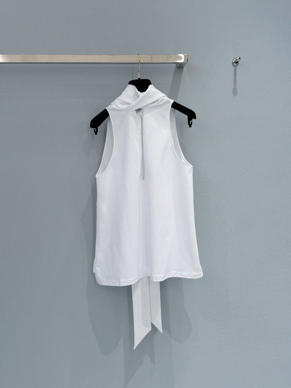 Chanel Floral Ribbon Sleeveless Top White in Cotton 221040