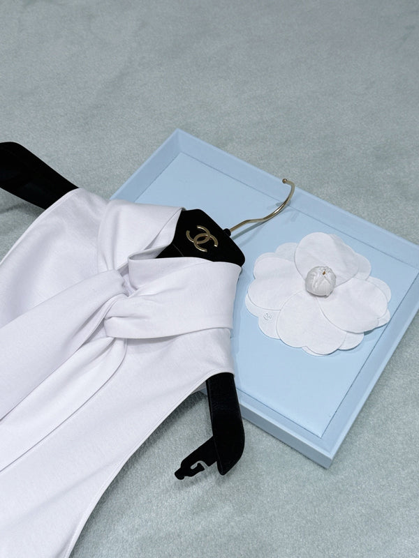 Chanel Floral Ribbon Sleeveless Top White in Cotton 221040