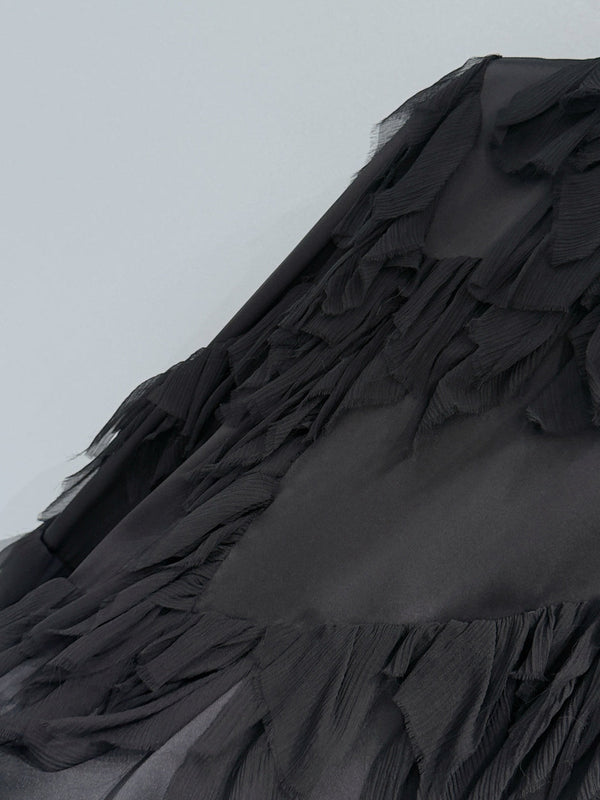 Chanel Ruffle Round Neck Top Black in Silk 209474