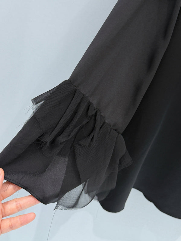 Chanel Ruffle Round Neck Top Black in Silk 209474