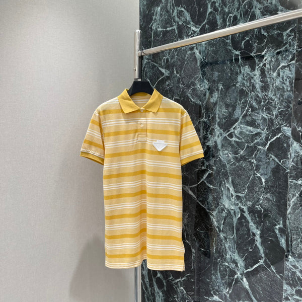 Prada 26 Striped Polo Dress Yellow White in Cotton 220256