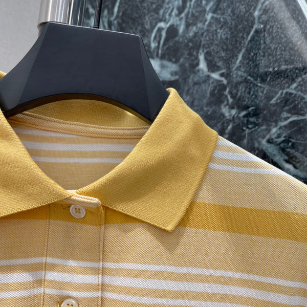 Prada 26 Striped Polo Dress Yellow White in Cotton 220256