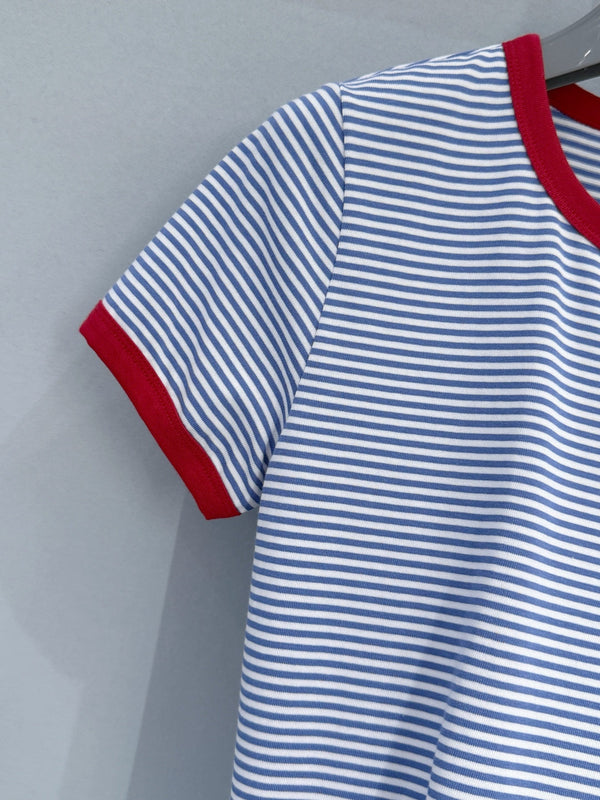 Prada Color-Blocked Short-Sleeve T-Shirt Blue White in Cotton 232384