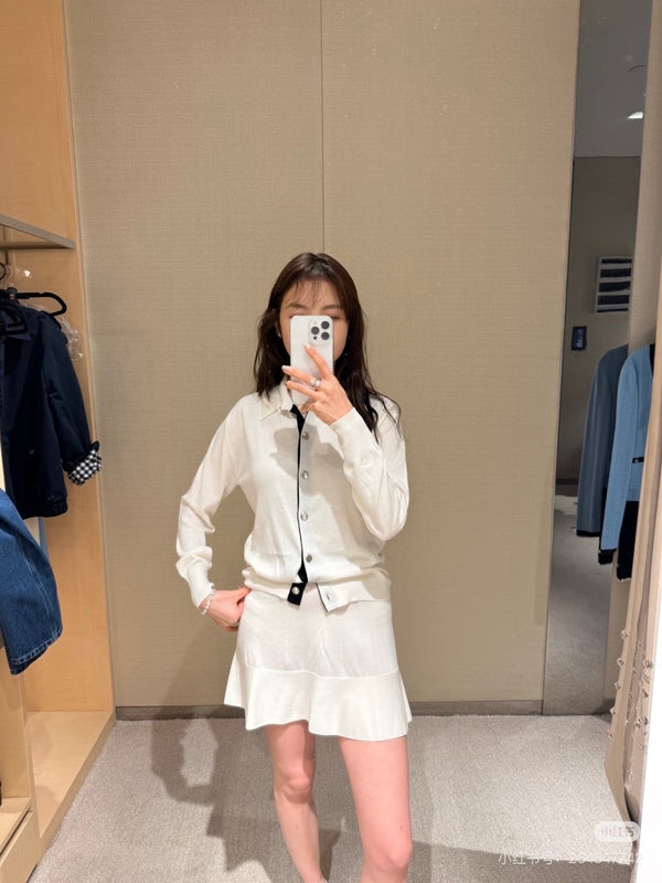 Chanel Tennis-inspired Midi Skirt Cream in Cotton 240130