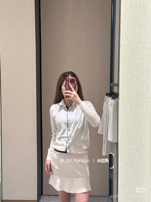 Chanel Tennis-inspired Midi Skirt Cream in Cotton 240130