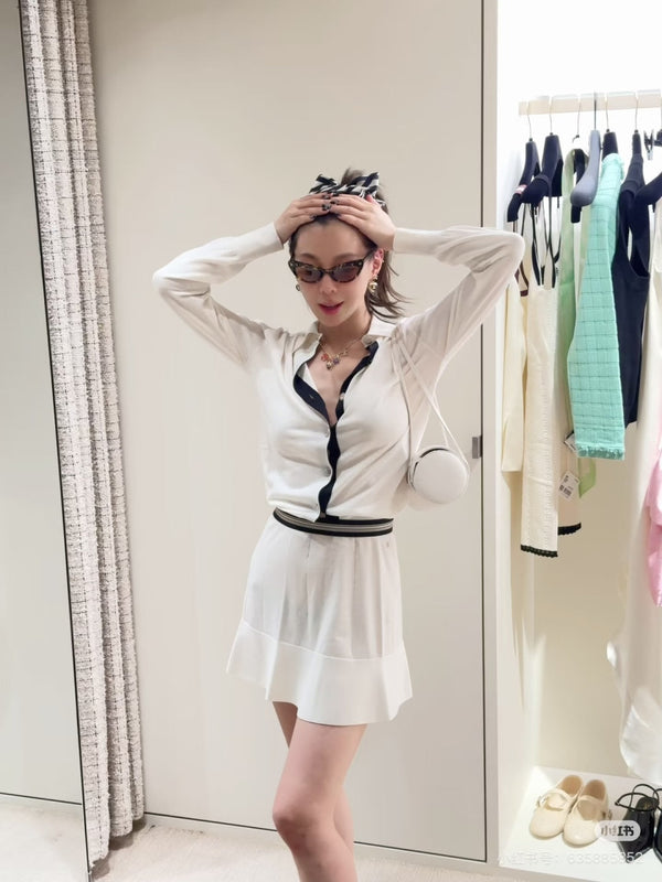 Chanel Tennis-inspired Midi Skirt Cream in Cotton 240130