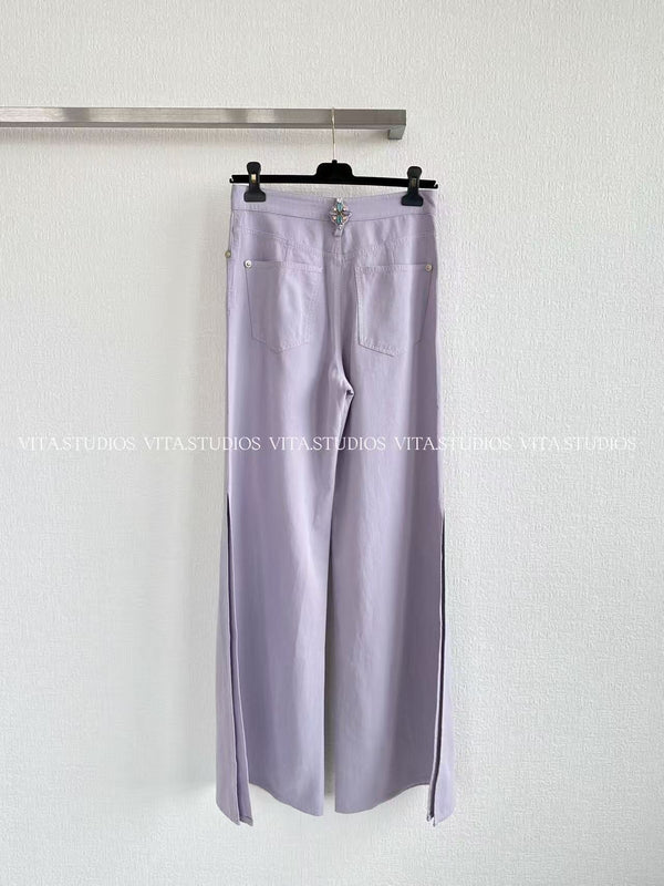 Chanel Rhinestone-Button Waist Trousers Purple in Cotton 236933