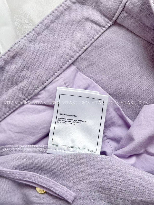 Chanel Rhinestone-Button Waist Trousers Purple in Cotton 236933