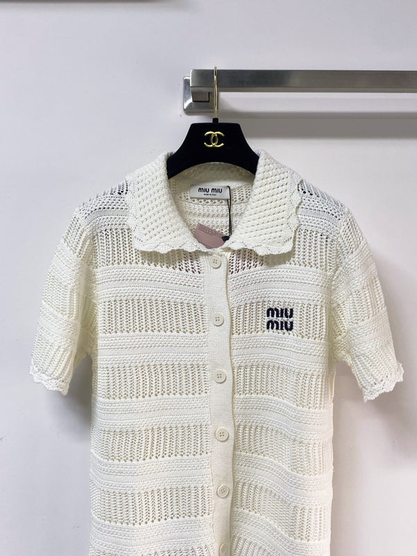 Miu Miu Cardigan Chemise manches courtes Crème en laine 252212