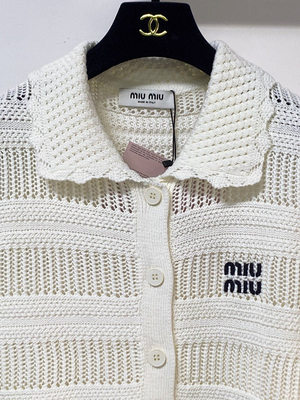 Miu Miu Cardigan Chemise manches courtes Crème en laine 252212