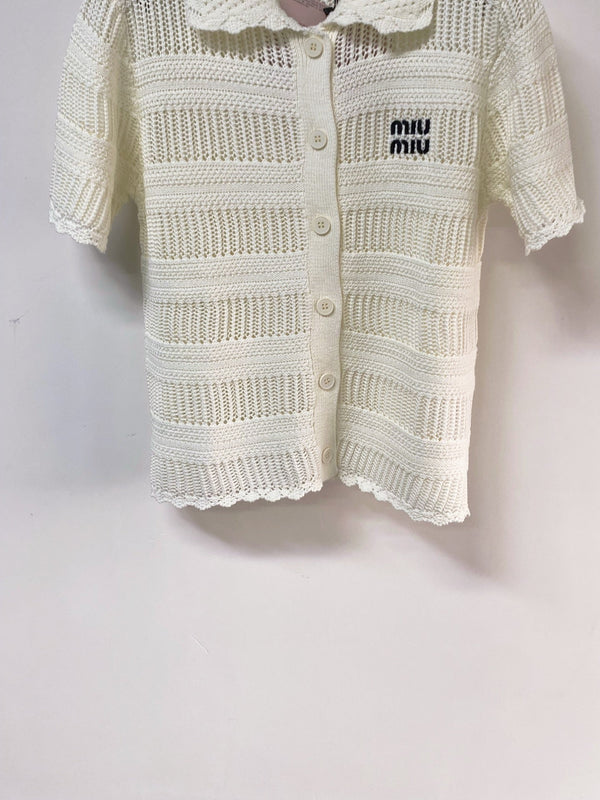 Miu Miu Cardigan Chemise manches courtes Crème en laine 252212
