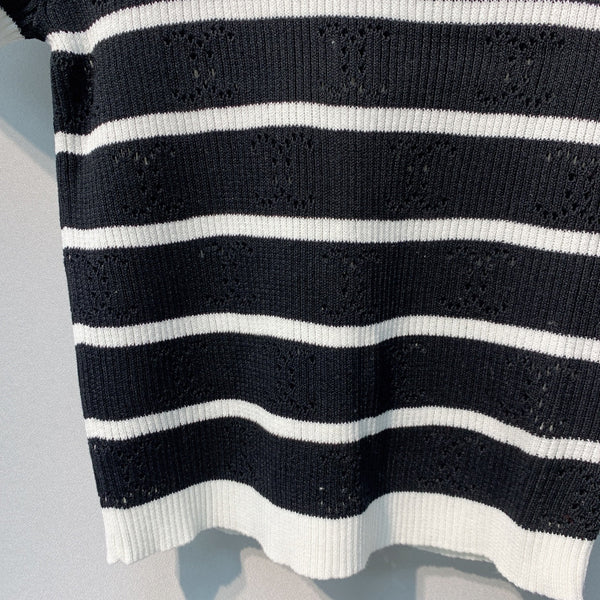 T-shirt court à manches courtes en maille rayée Chanel 26 blanc noir en Tencel 254161