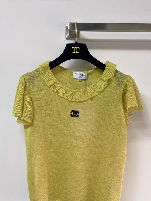 T-shirt Chanel à manches courtes, vert-jaune clair en laine 252206