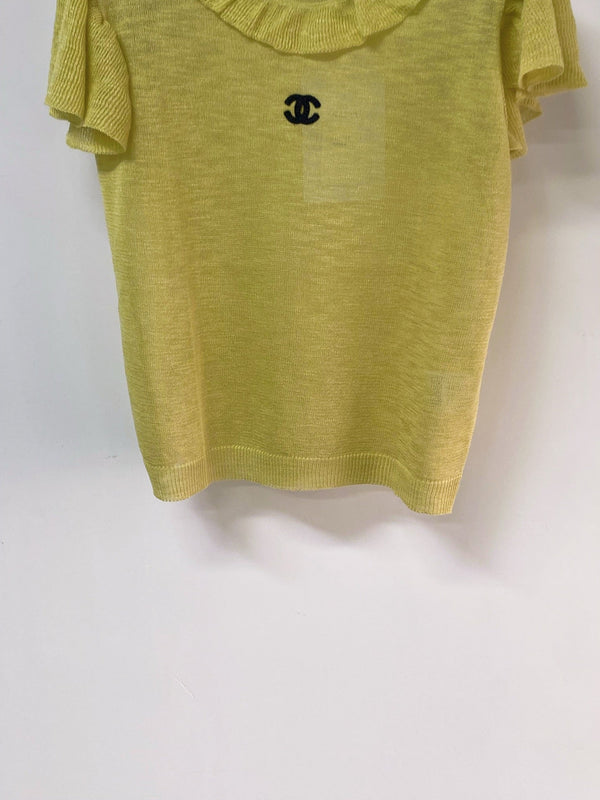 T-shirt Chanel à manches courtes, vert-jaune clair en laine 252206