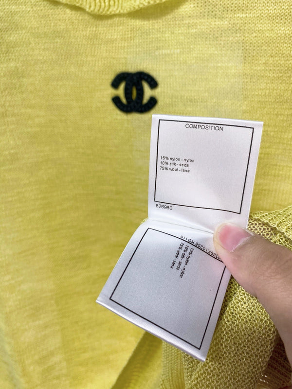 T-shirt Chanel à manches courtes, vert-jaune clair en laine 252206