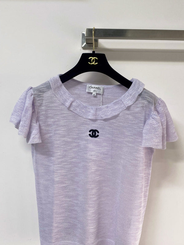T-shirt Chanel à manches courtes violet en laine 252205