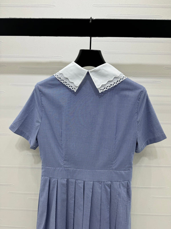 Miu Miu 26 Collar Plaid Dress Blue in Cotton 254539
