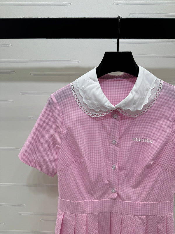 Miu Miu 26 Collar Plaid Dress Pink in Cotton 254538