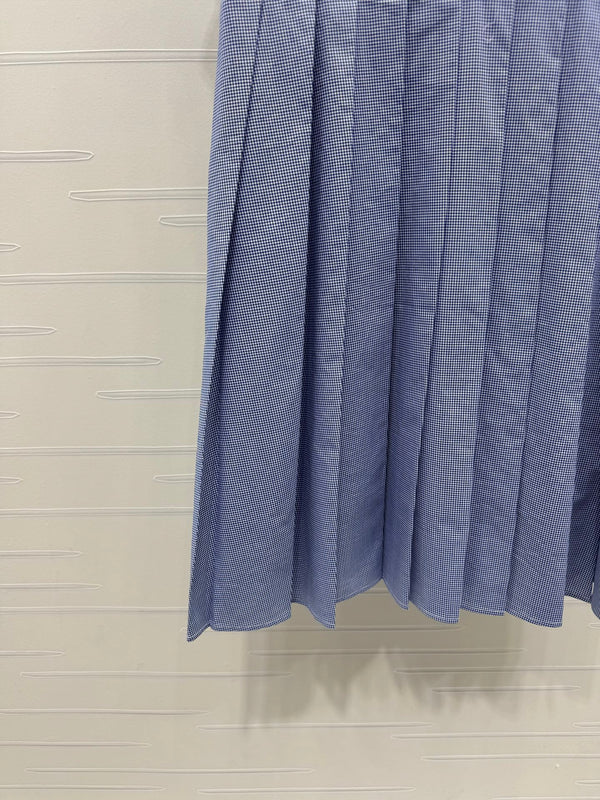 Miu Miu 26 Blue Plaid Pleated Dress with Puffed sleeves Blue in Cotton 254537