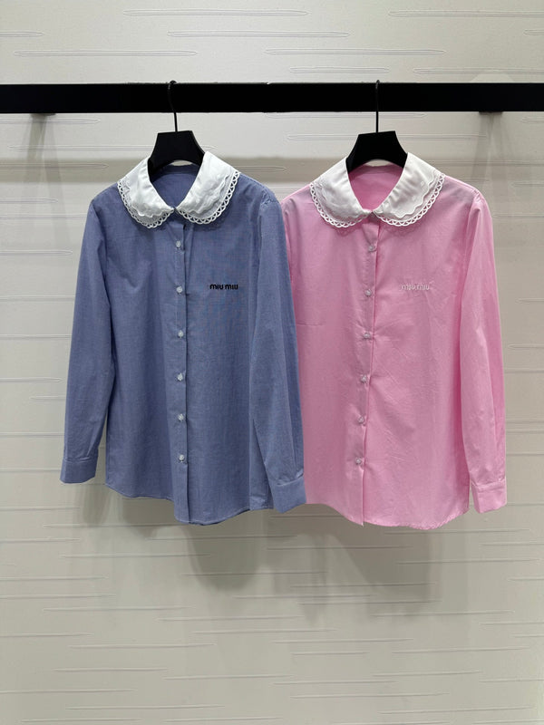 Chemise à carreaux col 26 Miu Miu bleue en coton 254535