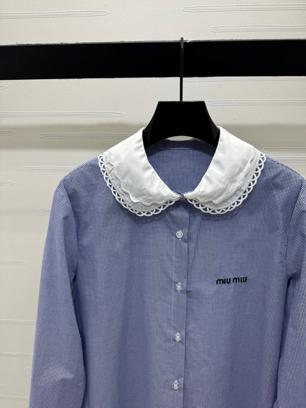Chemise à carreaux col 26 Miu Miu bleue en coton 254535