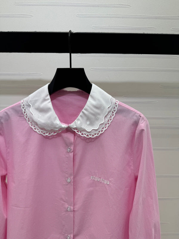 Chemise à carreaux Miu Miu 26 Collar Rose en coton 254534
