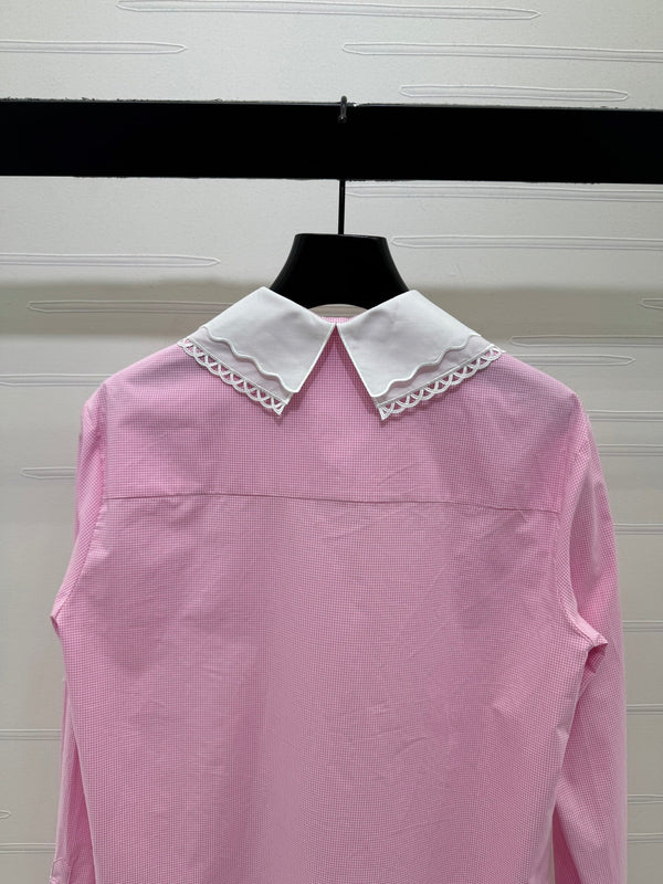 Chemise à carreaux Miu Miu 26 Collar Rose en coton 254534