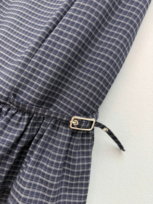 Miu Miu 26 Navy Blue Plaid Ruffle Vest Dress in Polyester 252942