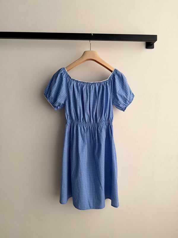Robe Miu Miu 26 à carreaux bleus et blancs en coton, épaules dénudées 251673