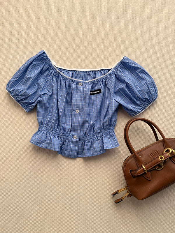 Top Miu Miu 26 à carreaux bleus et blancs en coton 251670