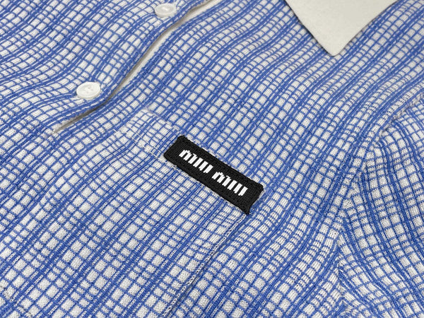 Miu Miu Polo en maille écossaise bleu en cachemire 254628