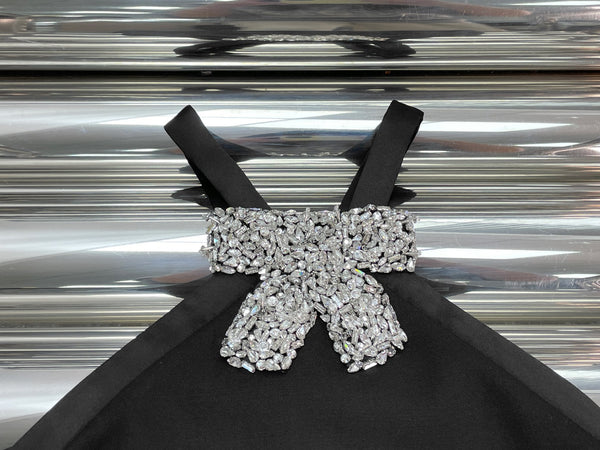 Miu Miu 26 Robe Cintrée à Nœud en Strass Noir en Polyester 205618