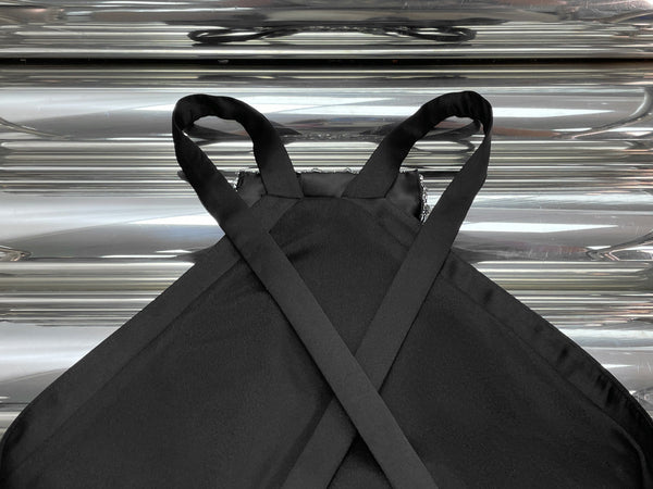 Miu Miu 26 Robe Cintrée à Nœud en Strass Noir en Polyester 205618